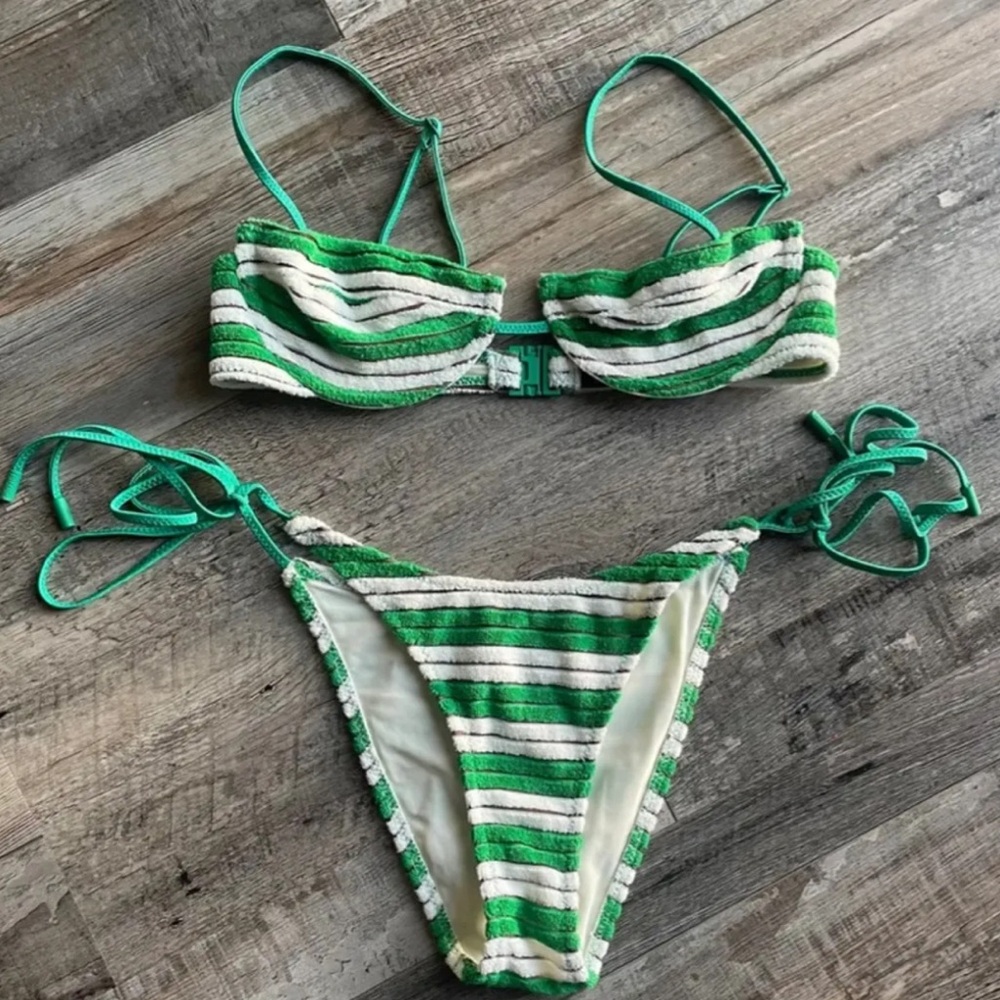 triangl swimwear Green and White Striped Bikini